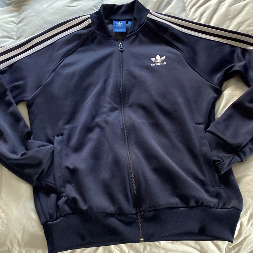 NWOT Adidas three stripe navy track jacket in large